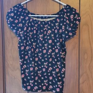 Sz 14 - Children's Place- Black & Pink Floral Blouse - Great Condition